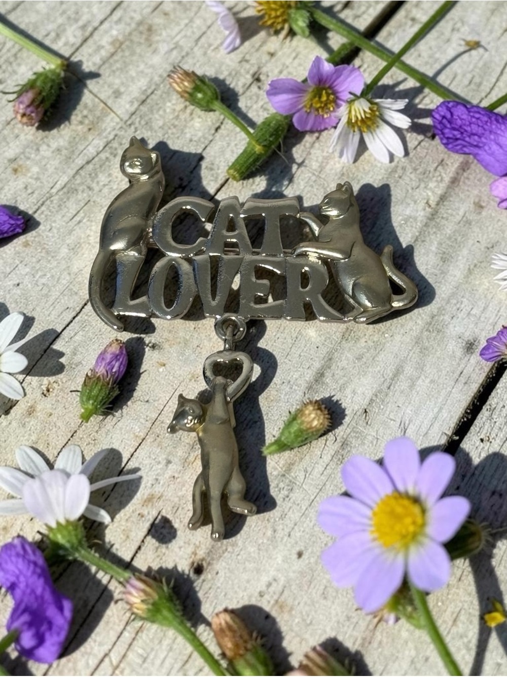 JJ Jonette Cat Lovers Silver-Tone Cat Pin Brooch 2-3/8”